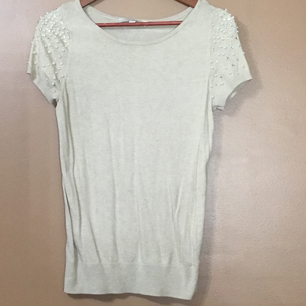 Ann Taylor Loft Short Sleeve Rhinestone Pearl SM